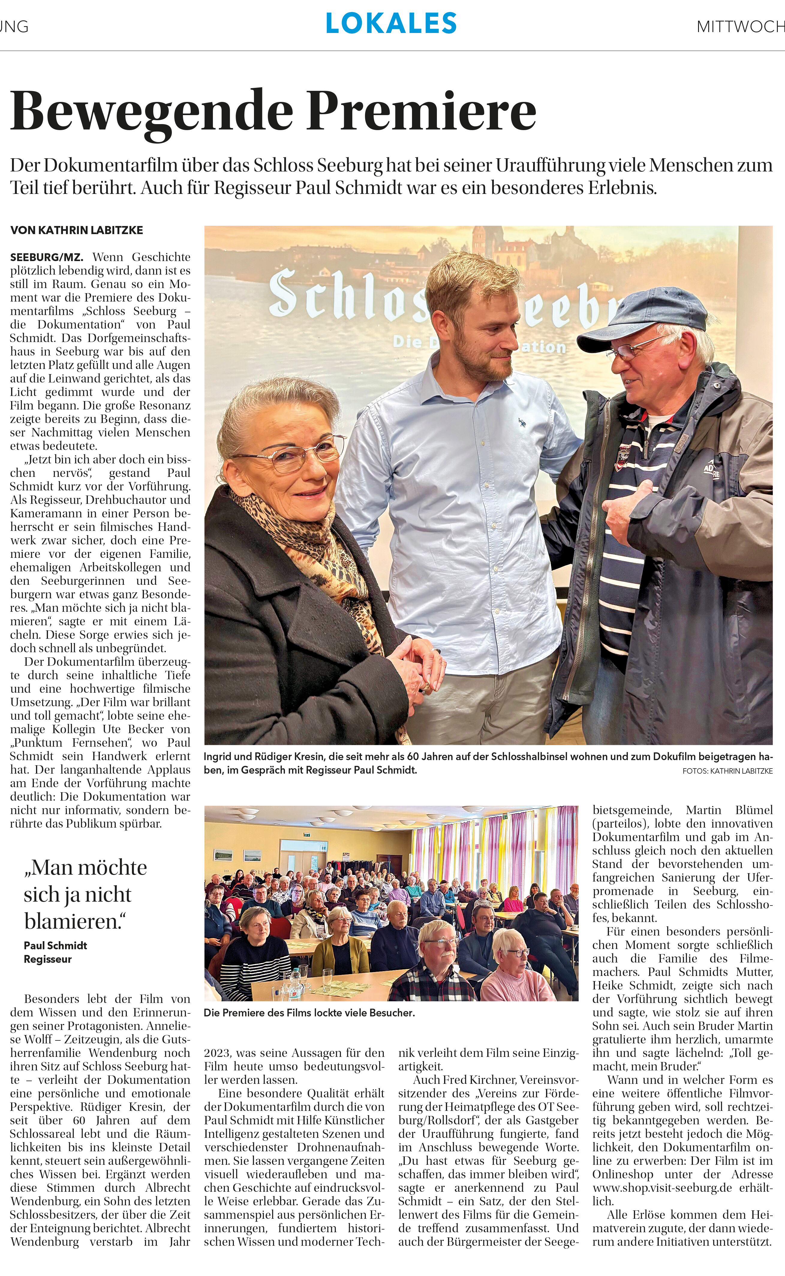 Mitteldeutsche Zeitung Artikel zur Filmpremiere
